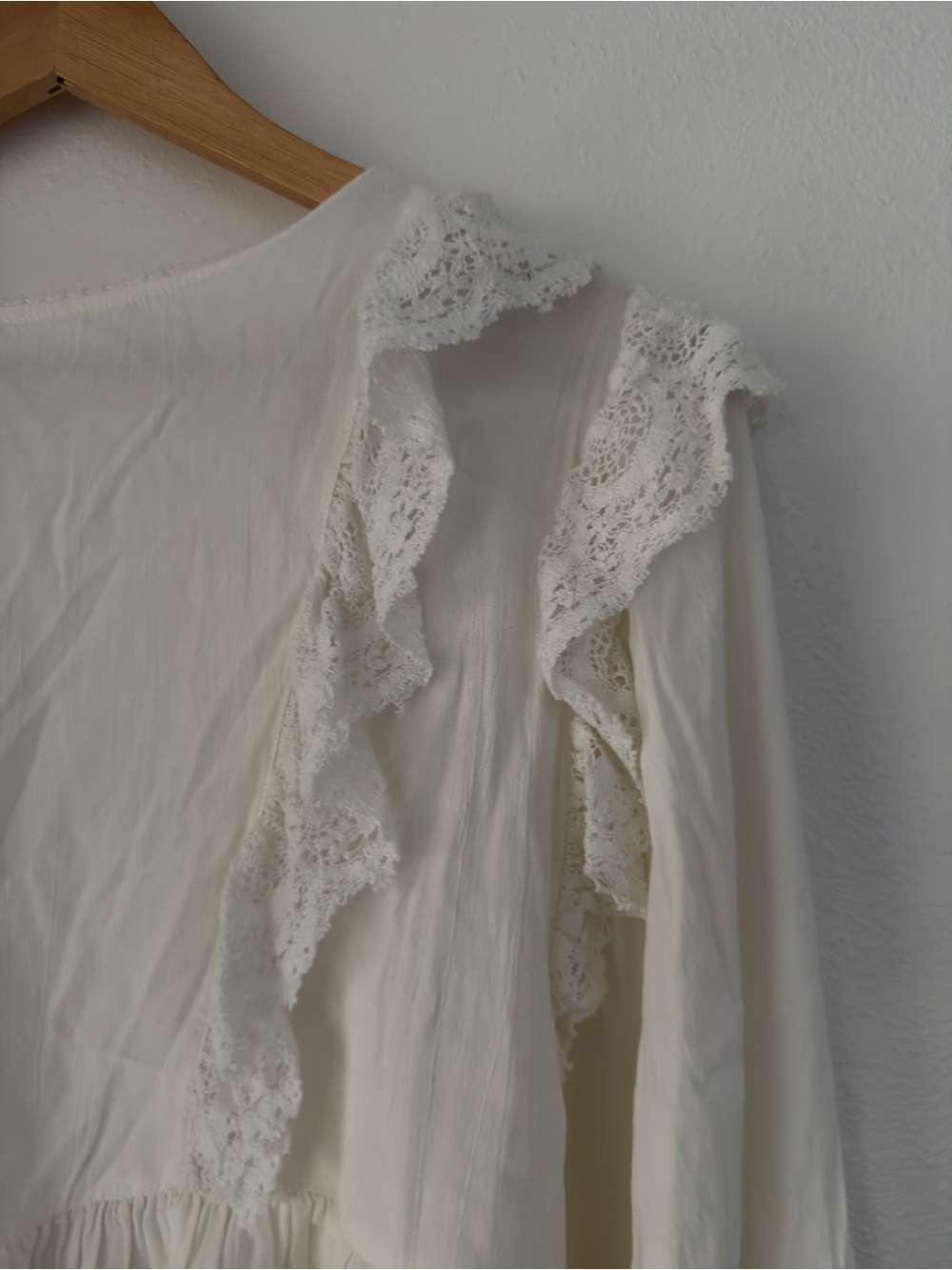 Free People Take It Easy Crochet White  Blouse Billow Sleeve Women’s Size S - Picture 3 of 9